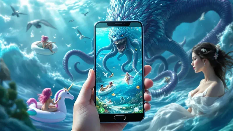 Suasana ruang tembak ikan mobile LOGAM777 dengan target laut berwarna
