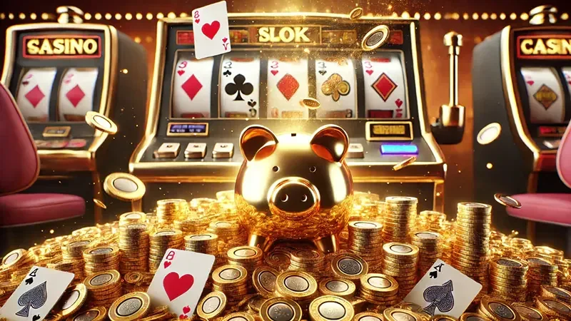 Antarmuka slot video dengan tema visual dan panel permainan
